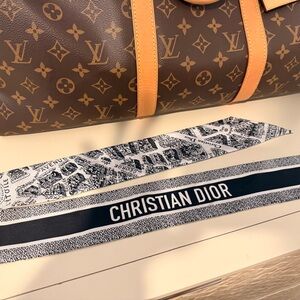 Dior Black and White Silk Twilly Scarf- Plan de Paris